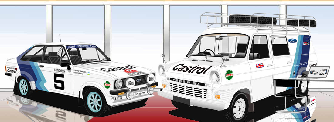 Ford Transit rally service barge and Ford Escort Monte Carlo 1977